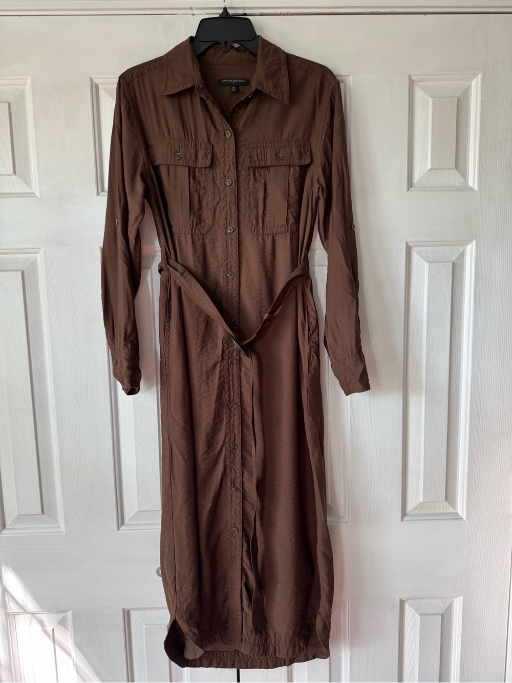 Brown Button-Front Shirt Dress with Belt - Picture 3 of 5